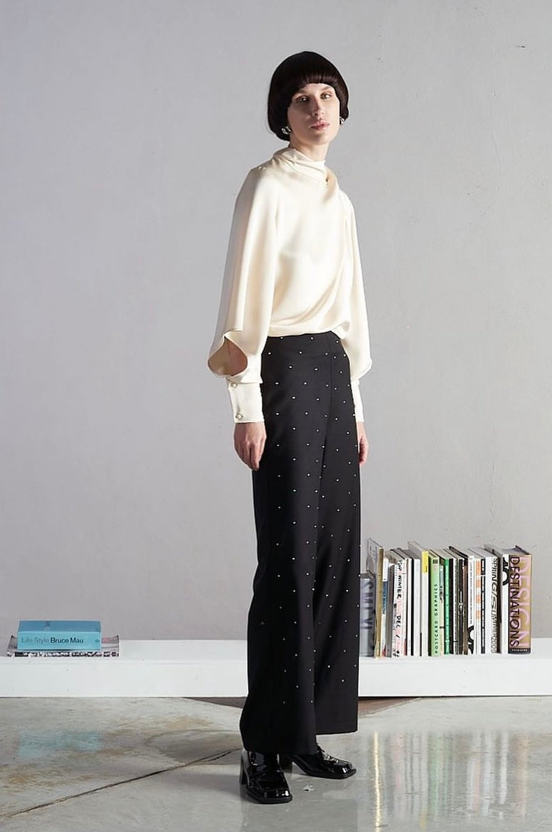 Cream Pia B tie neck top