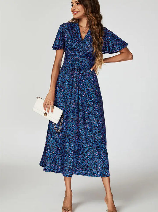 FS Collection Animal Print Angel Sleeve Twist Maxi Dress