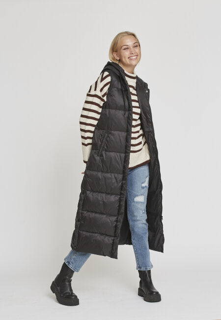 Long black puffer coat with hood