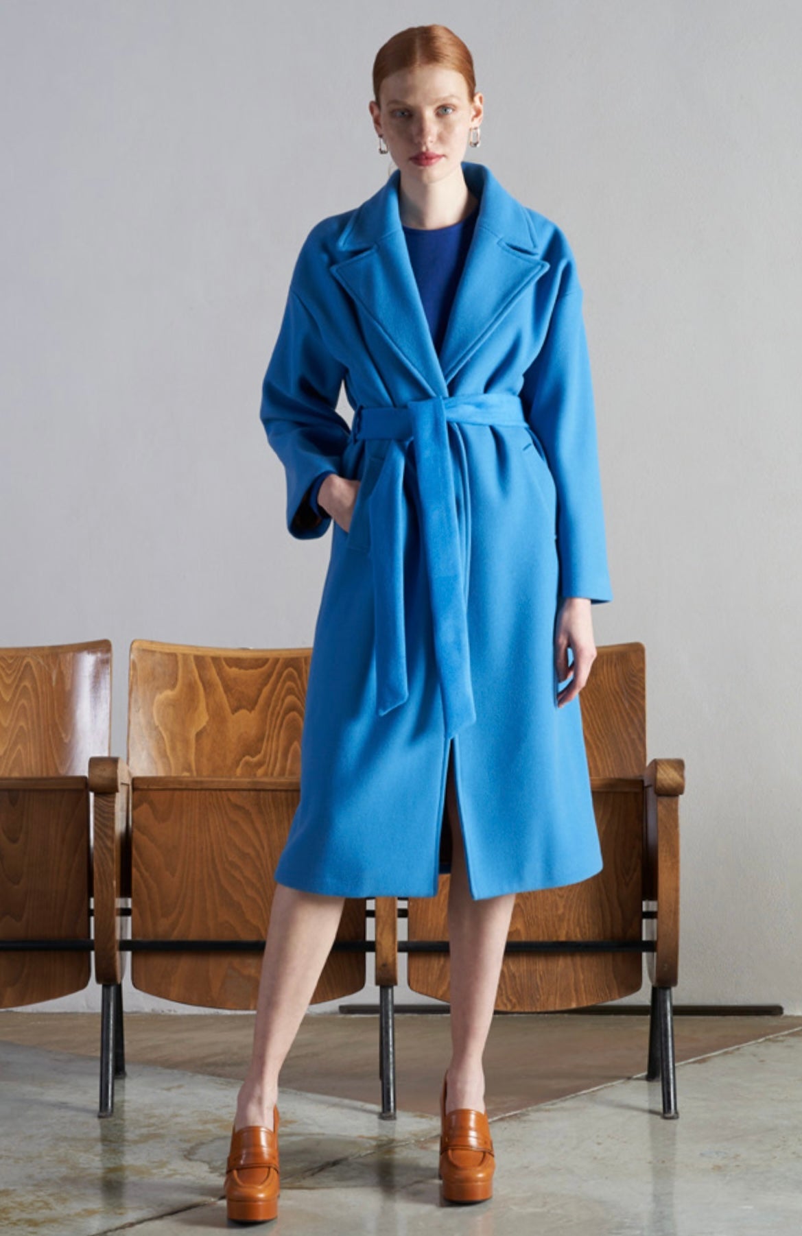 Pia B Concept Puffo Blue belted coat
