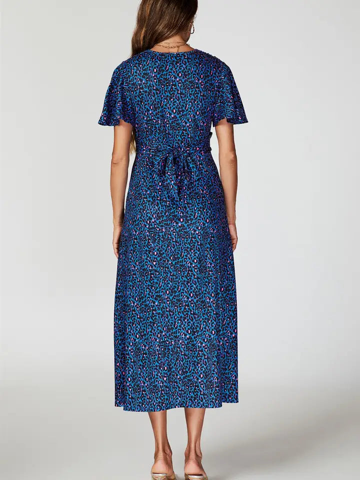 FS Collection Animal Print Angel Sleeve Twist Maxi Dress