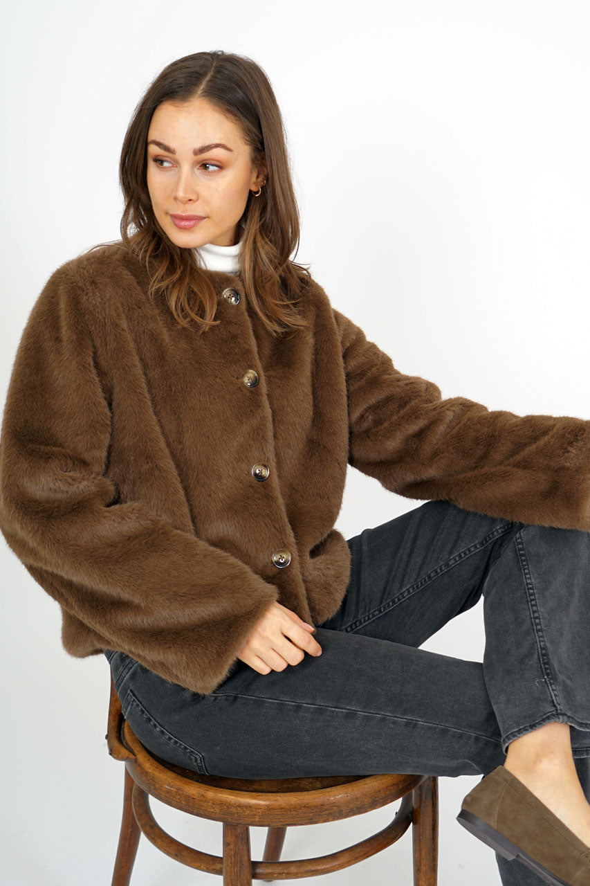 Brown fur waist jacket