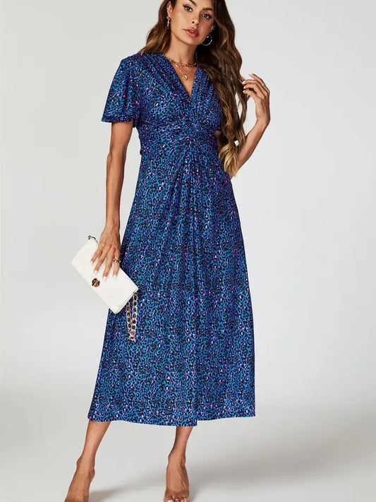 FS Collection Animal Print Angel Sleeve Twist Maxi Dress
