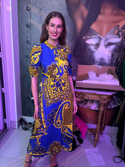 CLOSET LONDON ROYAL BLUE & YELLOW A-LINE SHIRT DRESS