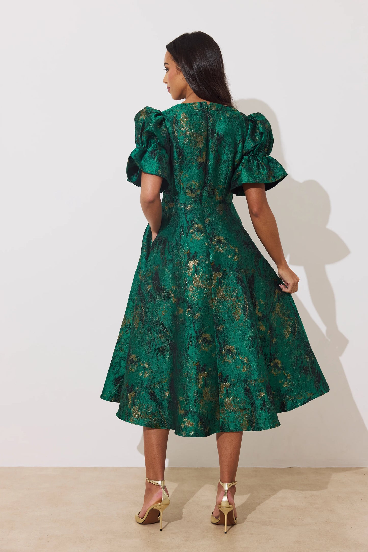 Callie Metallic Emerald Bow Full Skirt dress