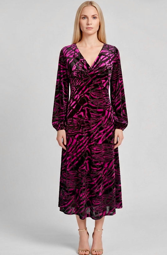 Allison Fuschia Black stripe dress