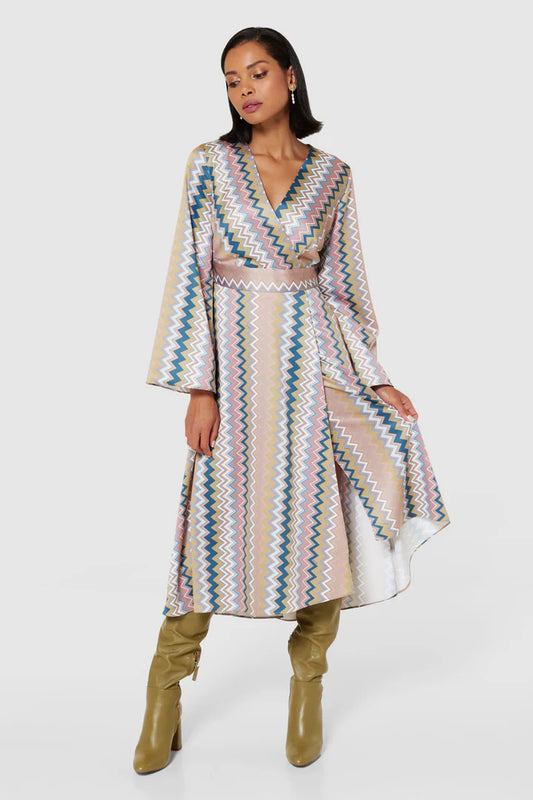 CLOSET LONDON SAND ZIG ZAG WRAP DRESS
