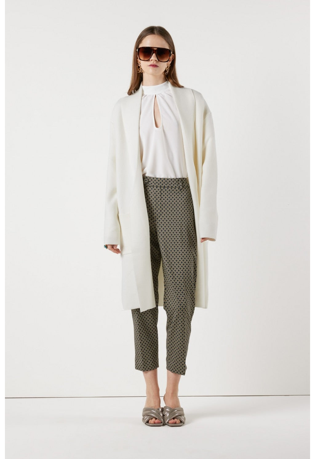 Cream white full length cardigan