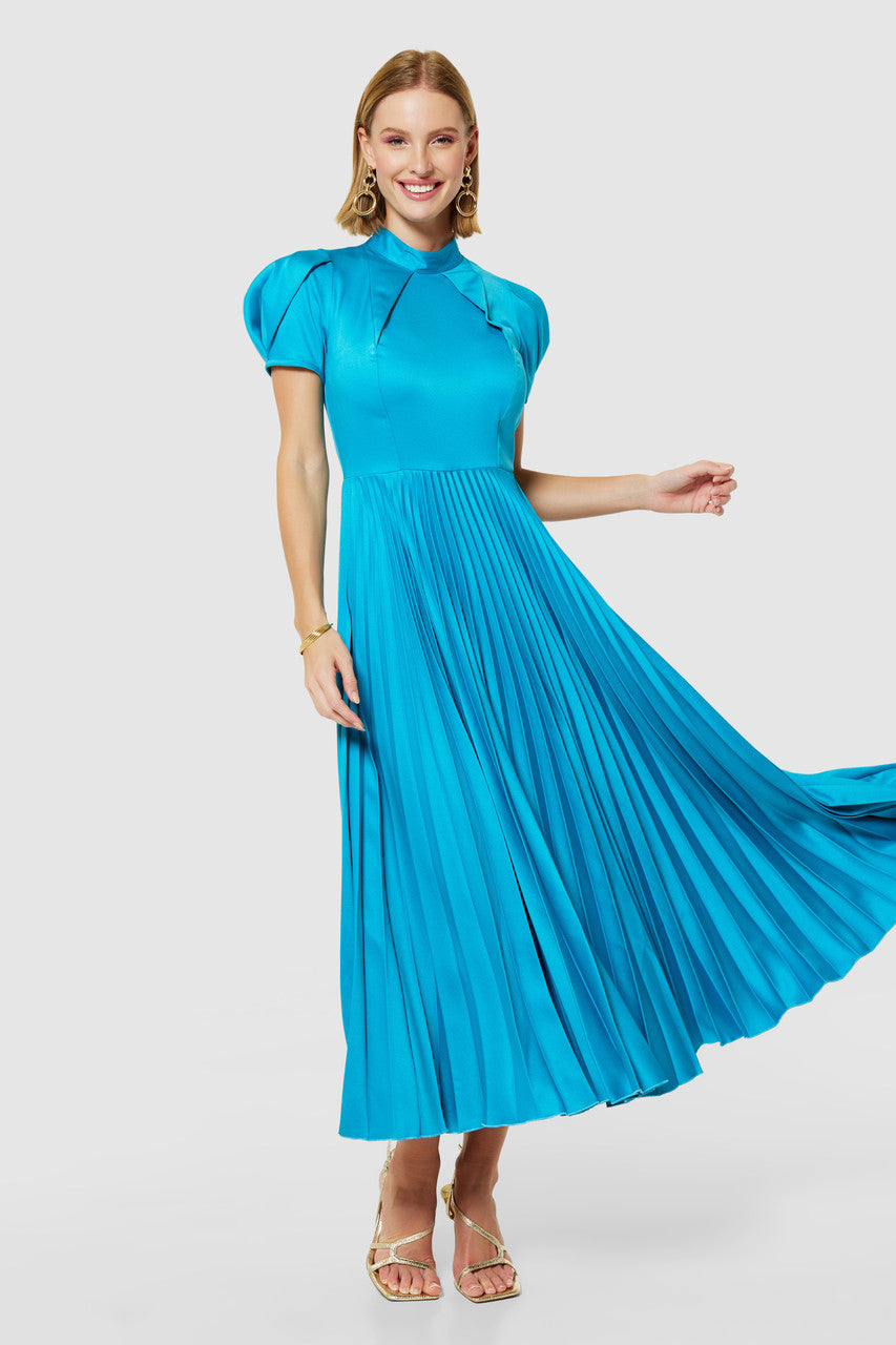 CLOSET LONDON TURQUOISE PLEATED DRESS