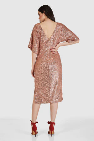 Rose gold sequin midi dress