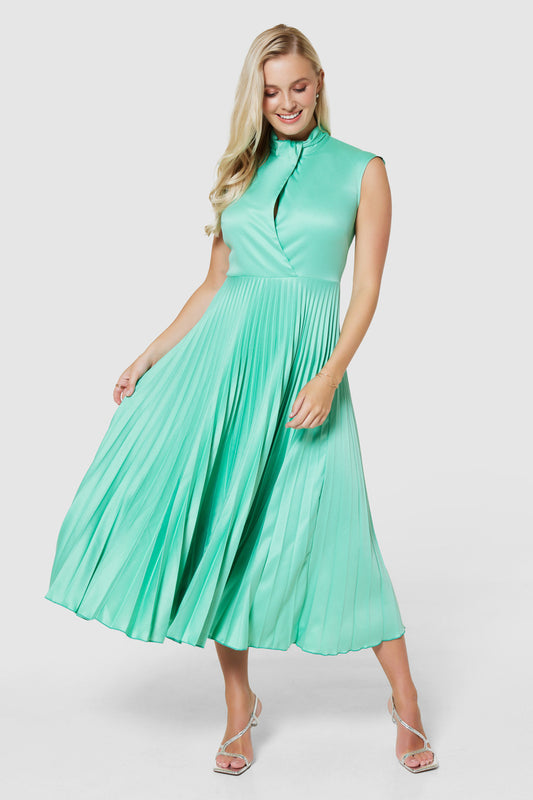 CLOSET LONDON MINT GREEN TWIST DETAIL PLEATED MIDI DRESS