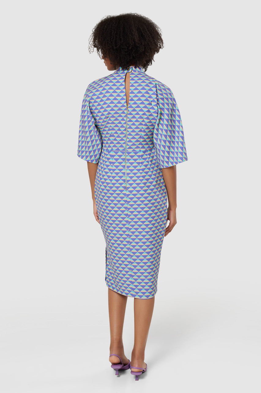 CLOSET LONDON PURPLE GEOMETRIC PRINT PENCIL MIDI DRESS