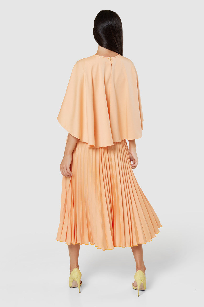 CLOSET LONDON PEACH ORANGE PLEATED SKIRT CAPE MIDI DRESS