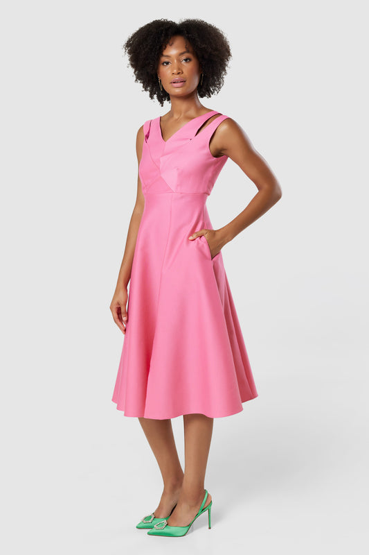 CLOSET LONDON PINK A-LINE MIDI DRESS