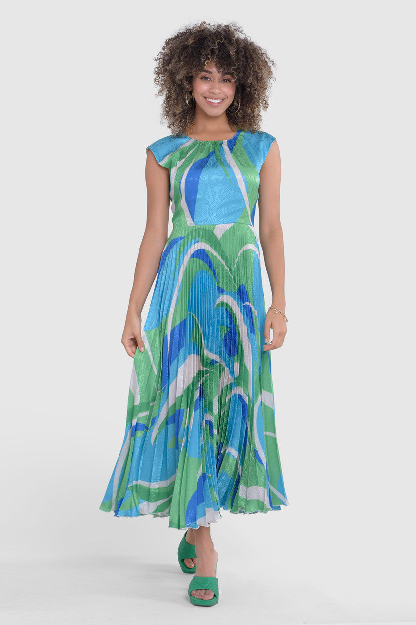 CLOSET LONDON GREEN PLEATED V-BACK DRESS