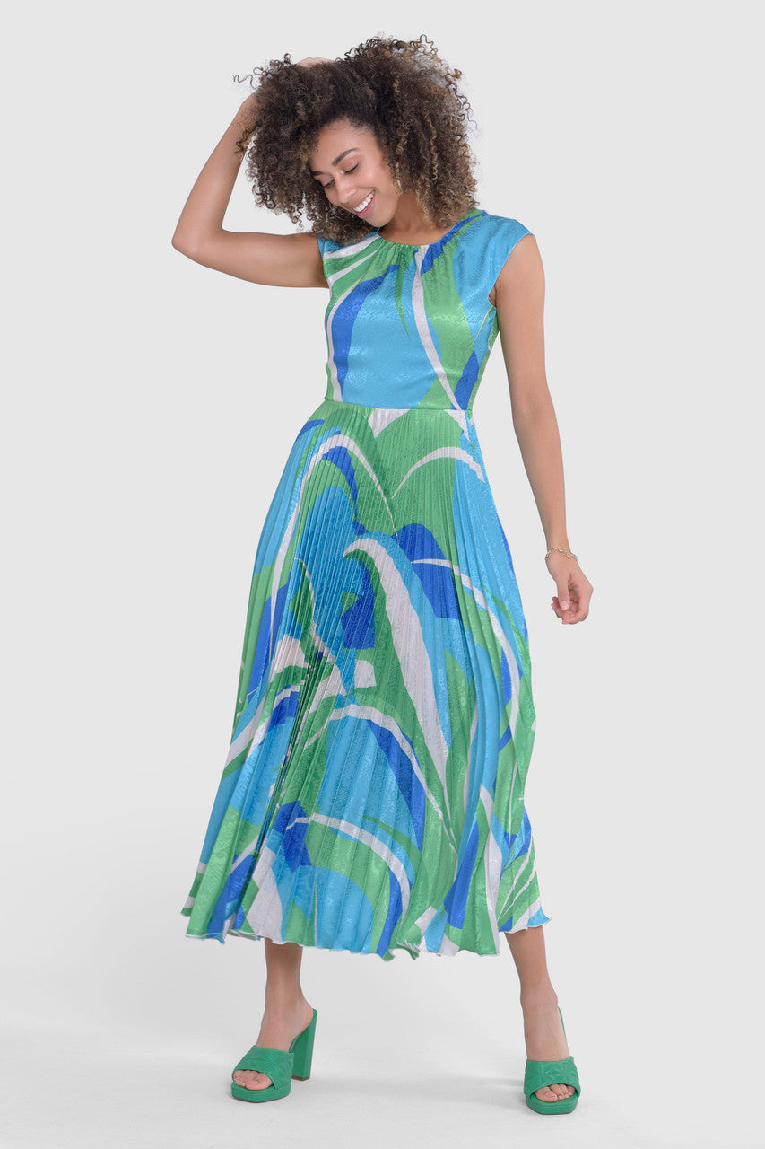 CLOSET LONDON GREEN PLEATED V BACK DRESS HOUSE OF LOGO