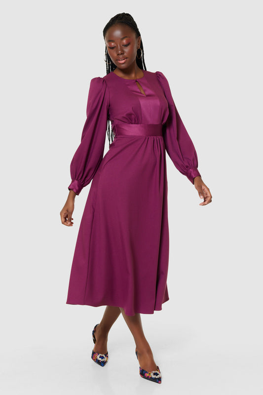 CLOSET LONDON PURPLE MAROON MIDI A-LINE DRESS