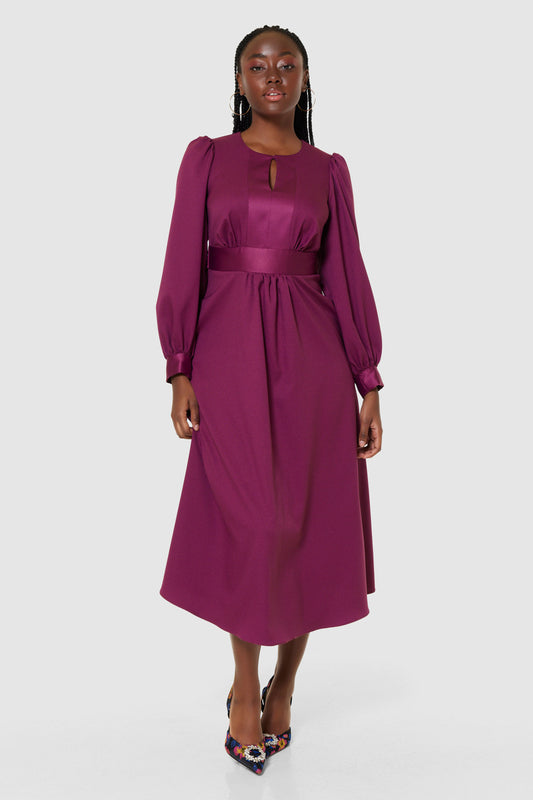 CLOSET LONDON PURPLE MAROON MIDI A-LINE DRESS