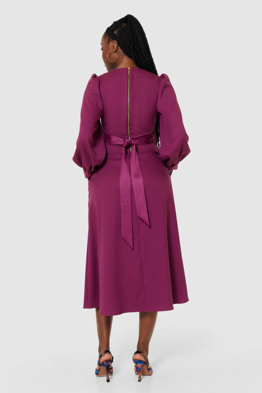 CLOSET LONDON PURPLE MAROON MIDI A-LINE DRESS