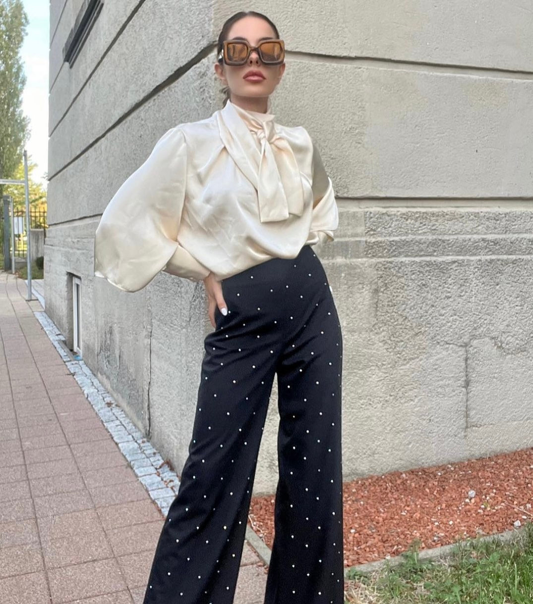 Cream Pia B tie neck top