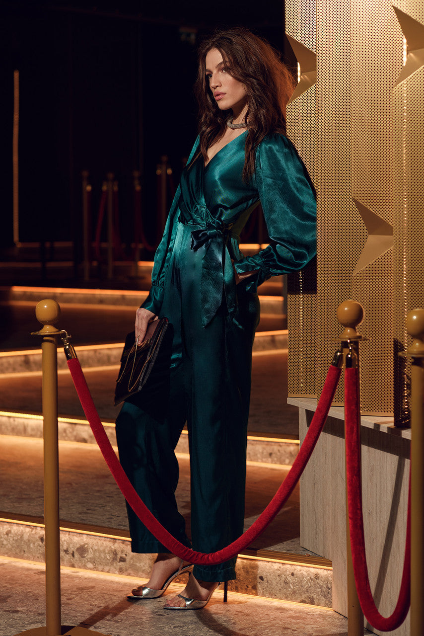 CLOSET LONDON TEAL GREEN WRAP JUMPSUIT