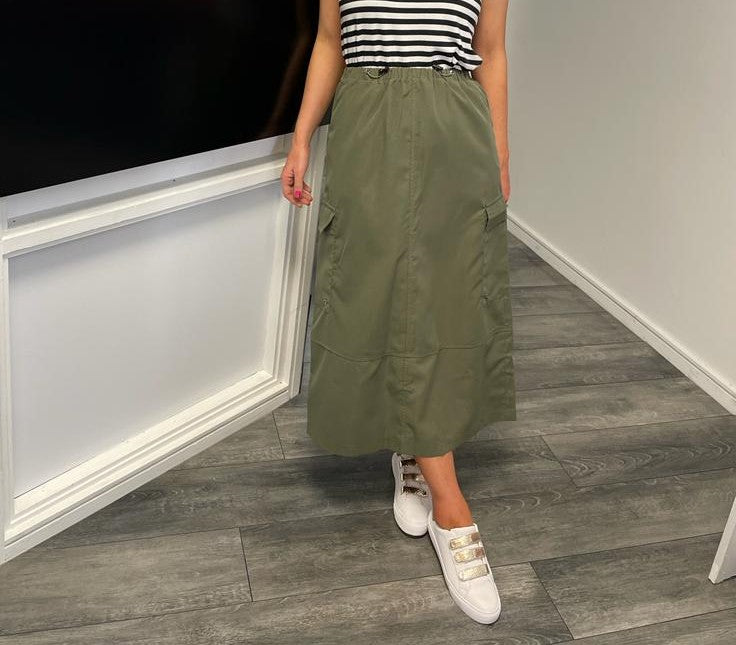 khaki green skirt with stretch waist