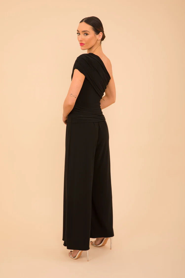 ATOM LABEL rhodium jumpsuit in black sparkle