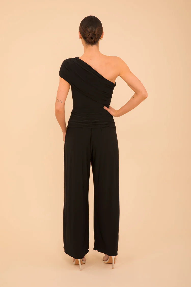 ATOM LABEL rhodium jumpsuit in black sparkle