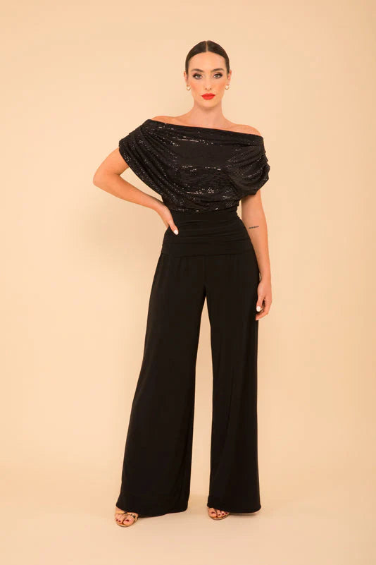 ATOM LABEL carbon jersey jumpsuit in black black sparkle