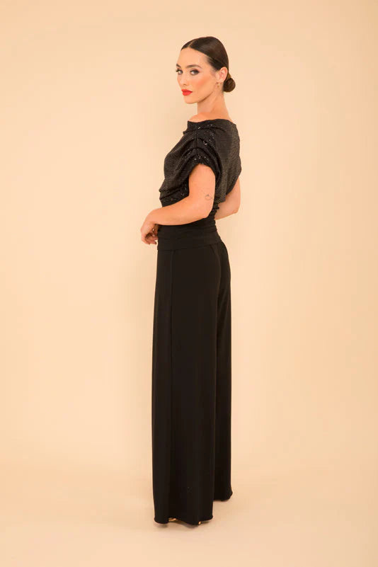 ATOM LABEL carbon jersey jumpsuit in black black sparkle