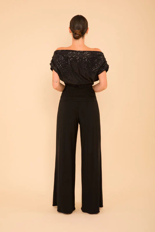 ATOM LABEL carbon jersey jumpsuit in black black sparkle