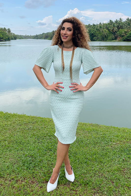 CLOSET LONDON MINT GREEN V-BACK PENCIL MIDI DRESS