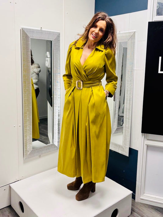 Mustard dress wrapped belt dress