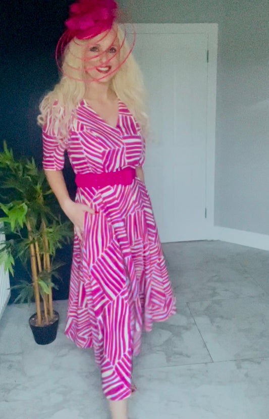 Pink Stripped dress with belt