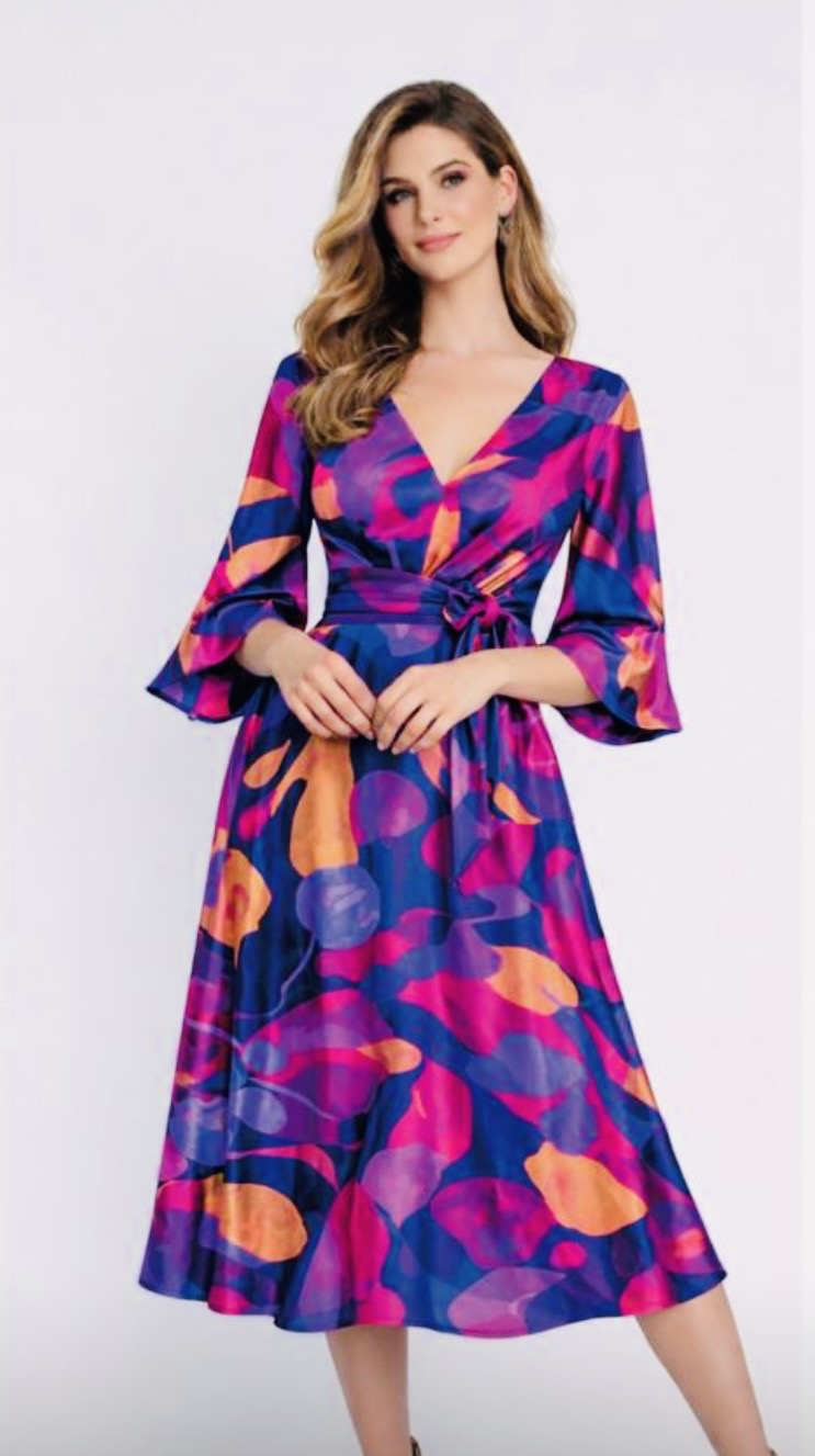 Multi v neck dress with sheer sleeves