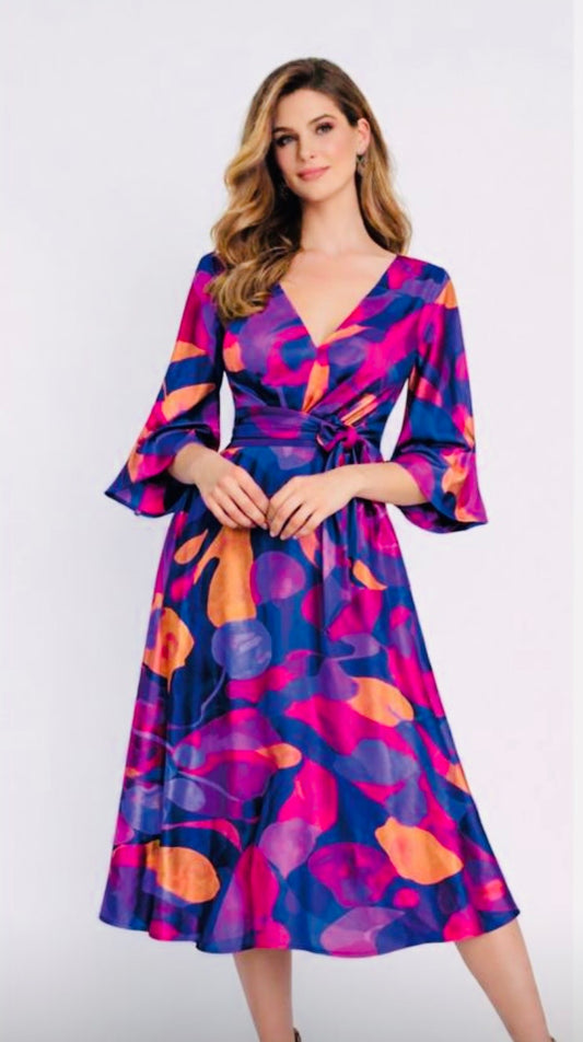 Multi v neck dress with sheer sleeves