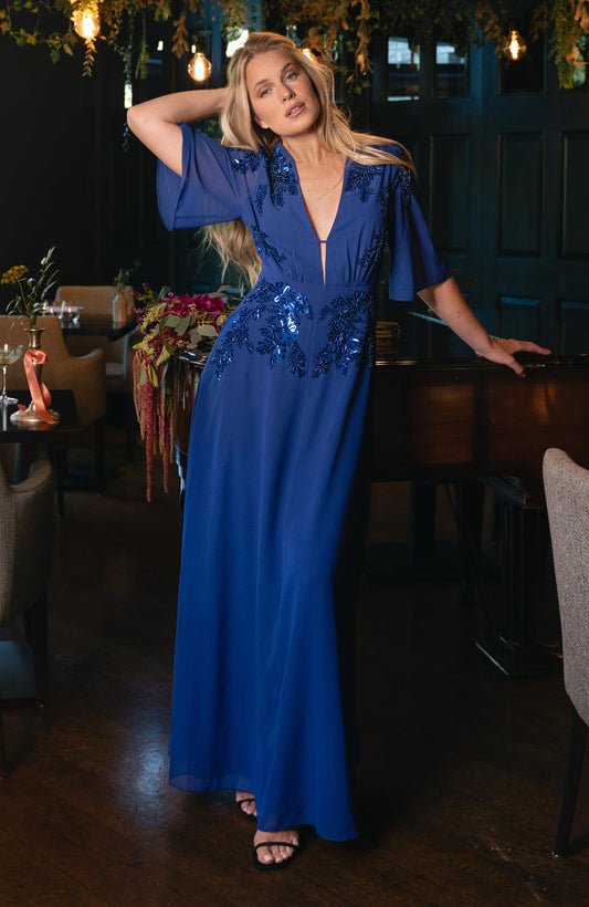 Hope and Ivy Anastasia embellished flutter sleeve maxi dress