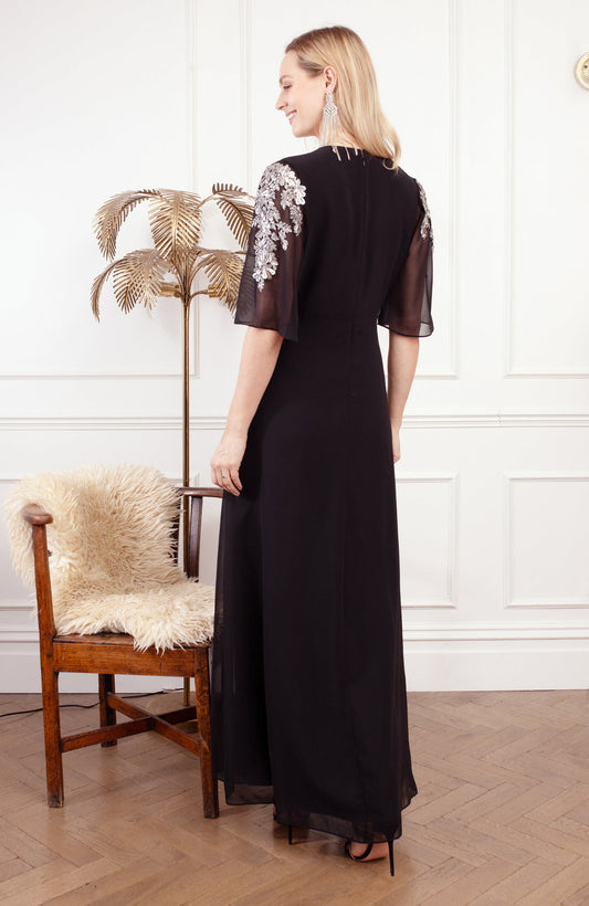 Hope and ivy Tabby embellished flutter sleeve maxi dress