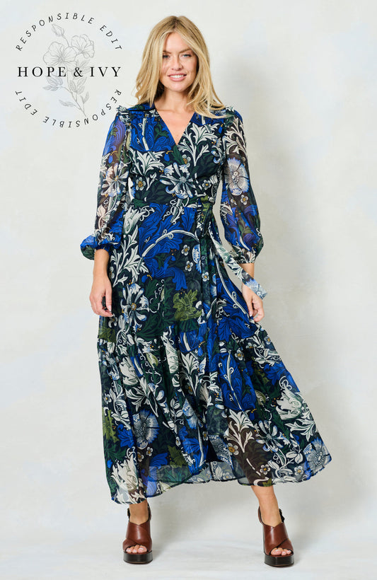 Hope and ivy blue wrap maxi dress