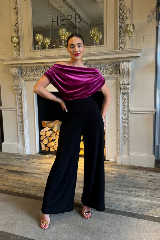 ATOM LABEL carbon jumpsuit in magenta velvet and black