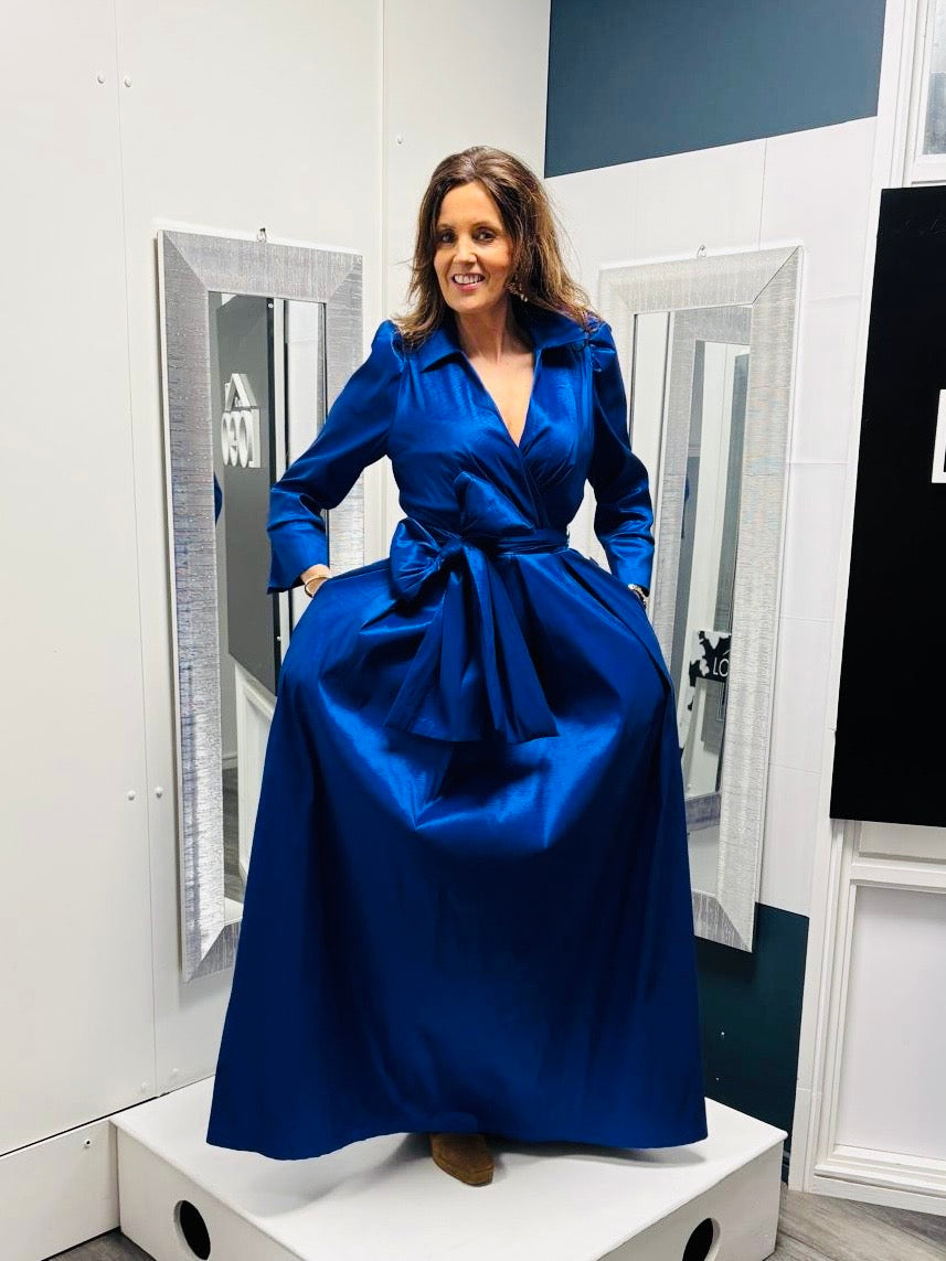 Blue belted wrap dress