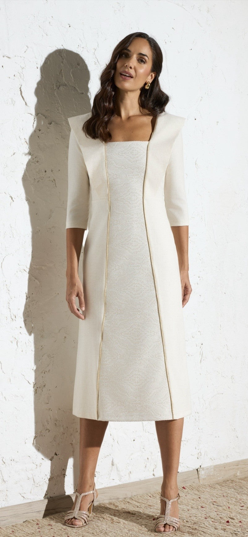 Cream and gold lined dress