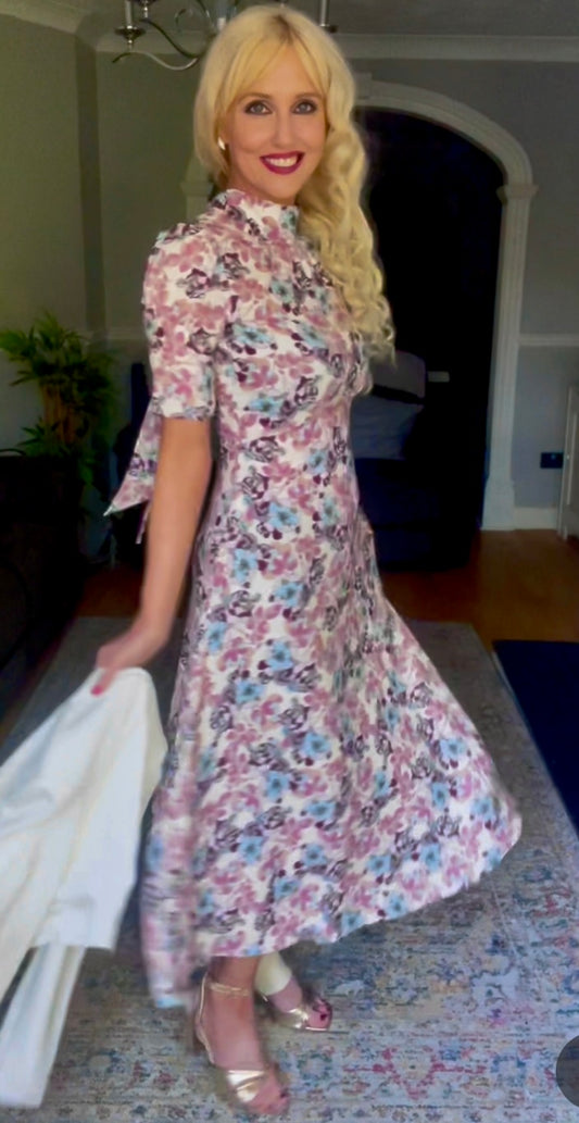 Cream floral tie back dress