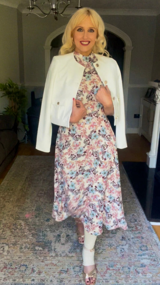 Cream floral tie back dress