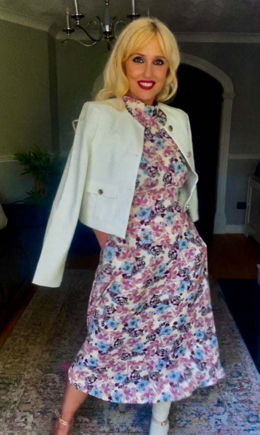 Cream floral tie back dress