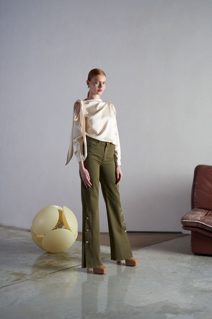 Cream Pia B tie neck top