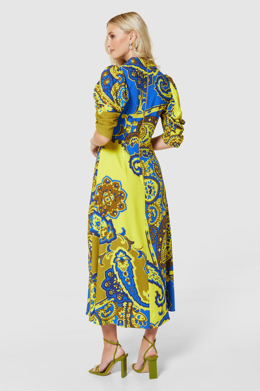 CLOSET LONDON ROYAL BLUE & YELLOW A-LINE SHIRT DRESS