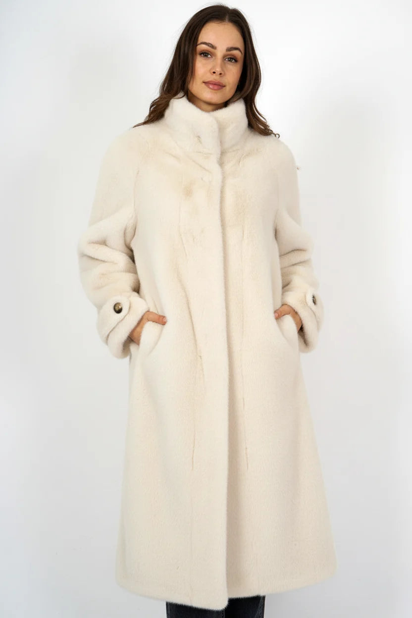 Full length faux fur coat in winter white