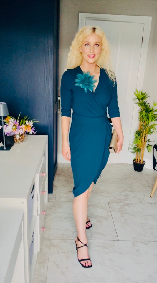 Forest green dress with adjustable flower detail
