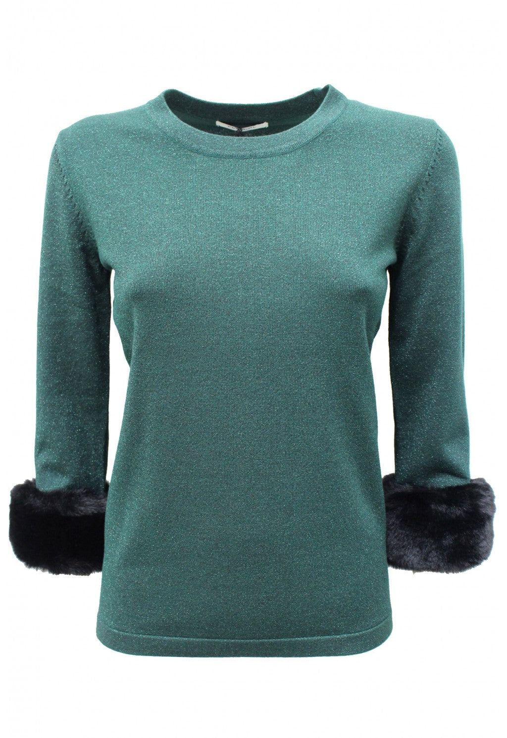 Fly Girl italia forest green sweater with fur cuffs